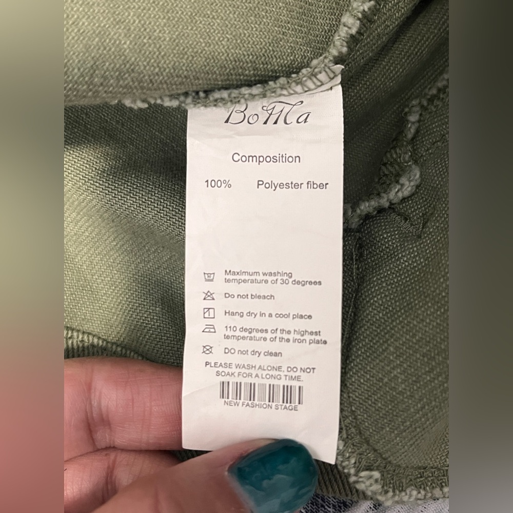 Olive Green Tassel Trim Oversized Boho Aztec Jean Jacket Large - Picture 10 of 10